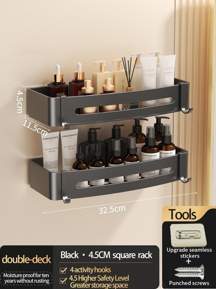 No Drill Bathroom Hardware Towel Rack Black 50CM-60CM Folding Aluminum Towel Rack Holder With Hook Towel Holder Tissue Holder
