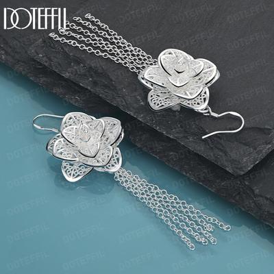 925 Sterling Zilver Romantische Bloem Piercing Oorbellen Mode Bruiloft Sieraden