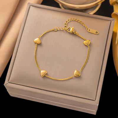 316L Stainless Steel New Fashion Upscale Zircon Love Heart Shape Charm Chain Bracelets For Women Couple Girl's Gift