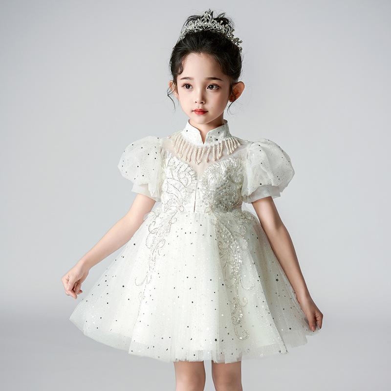 Girls' High-End Puffy Tulle Princess Dress - Chinese Style, Perfect for Weddings, Birthdays, or Performances