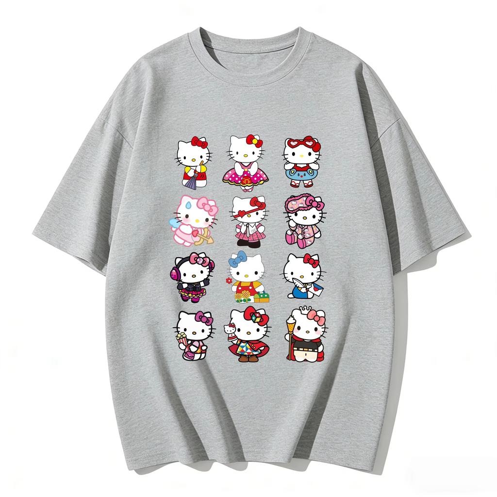 Cute Hello Kitty MultiCharacter Print Tshirt Casual Short Sleeve Tees for Comfortable summer loose Tshirt for Women