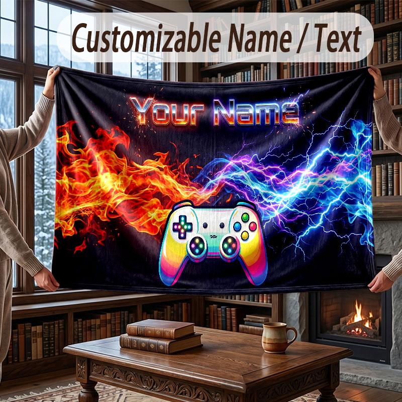 City Cyberpunk Theme Throw Blanket Custom Name Text Personalized Blanket Soft Cozy Blanket for Home Sofa Bed
