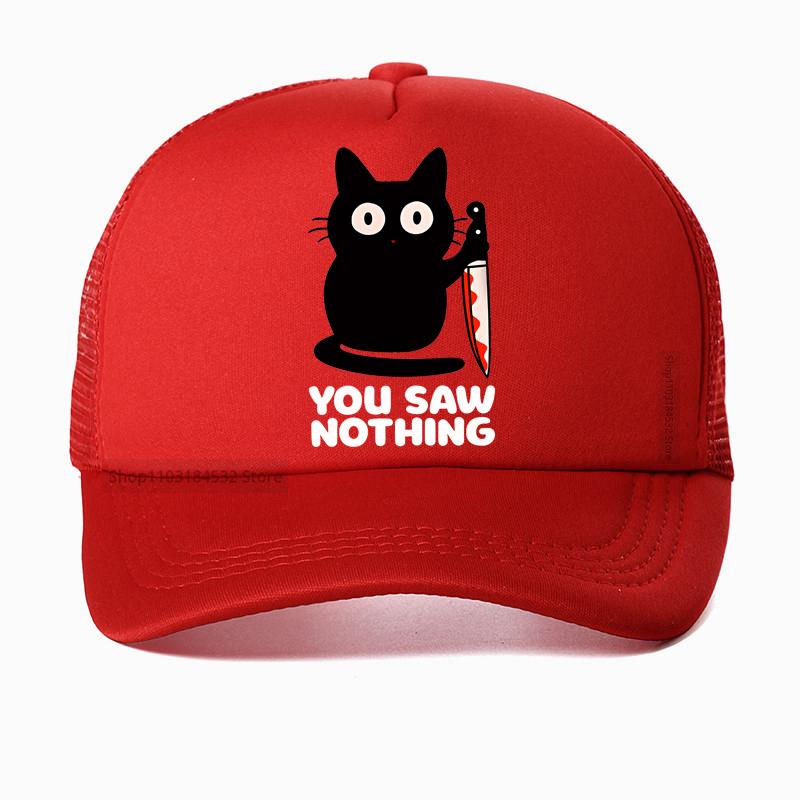 Black Cat Murder Cat You Saw Nothing Graphic Baseball Cap Unisex Women Summer Mesh Breathable Fashion Adjustable Snapback Hat Adjustable