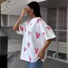 GMXIA Love Heart Print T-shirt Summer New Street Trend Hand-painted Love Heart Print Short-sleeved T-shirt