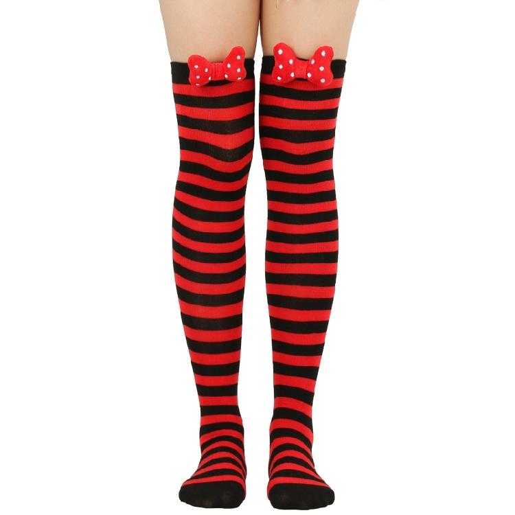 Holiday Lovely 3D Bowknot Striped Over Knee Thigh High Socks for Woman Clothing