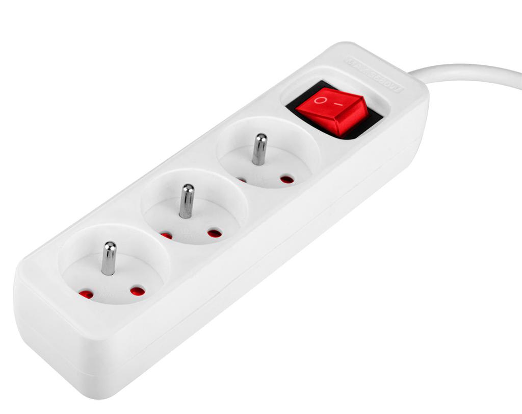 Extension cord 5m, 3x1.5mm2, 3G, white, ON/OFF
