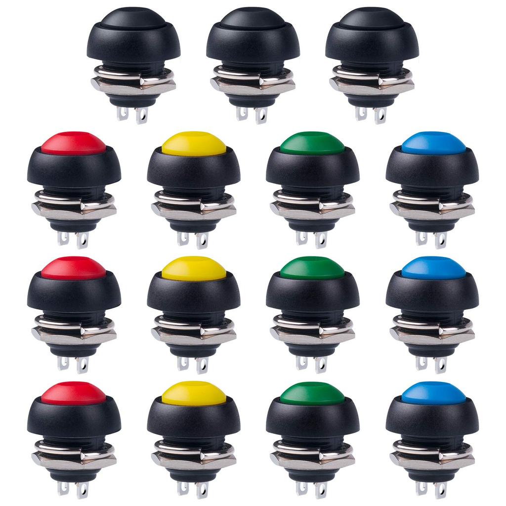 15PCS Waterproof Momentary Push Button Switch 12MM Normal Open(NO) Mini Micro Switch ON-Off 125V 3A Red Black 5 colors