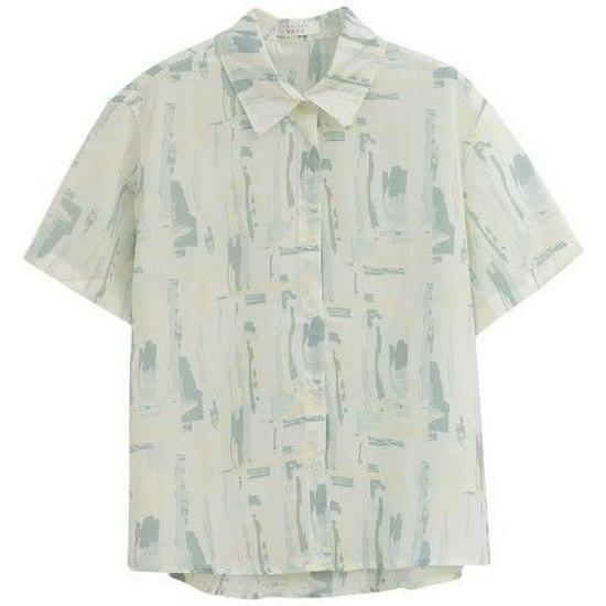Hong Kong-Inspired Ink Wash Sun Protection Short Sleeve Shirt for Women