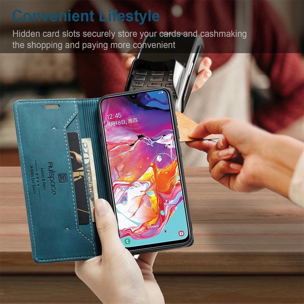 Premium Vintage Leather Wallet Case for Samsung Galaxy A70 - RFID Blocking Flip Cover with Card Slots (4 Colors)