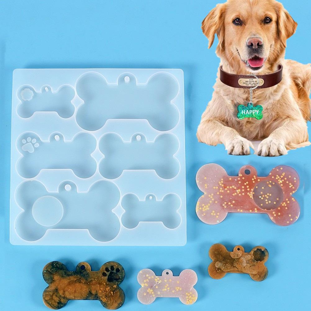 1 Piece New Design Dog Tag Bone Shaped Keychain Silicone Mould Key Chain Pendant Crystal Epoxy Resin Molds For DIY Making Tool