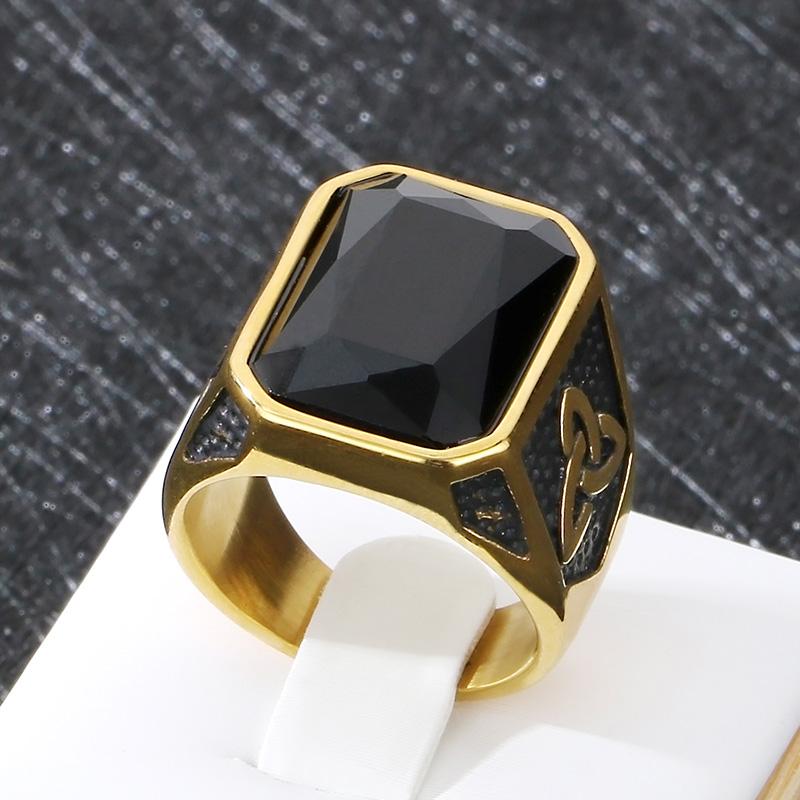 Domineering Vintage Ruby Chunky Ring for Men Stainless Steel Personalized Square Gemstone Ring Gift Trend Jewelry