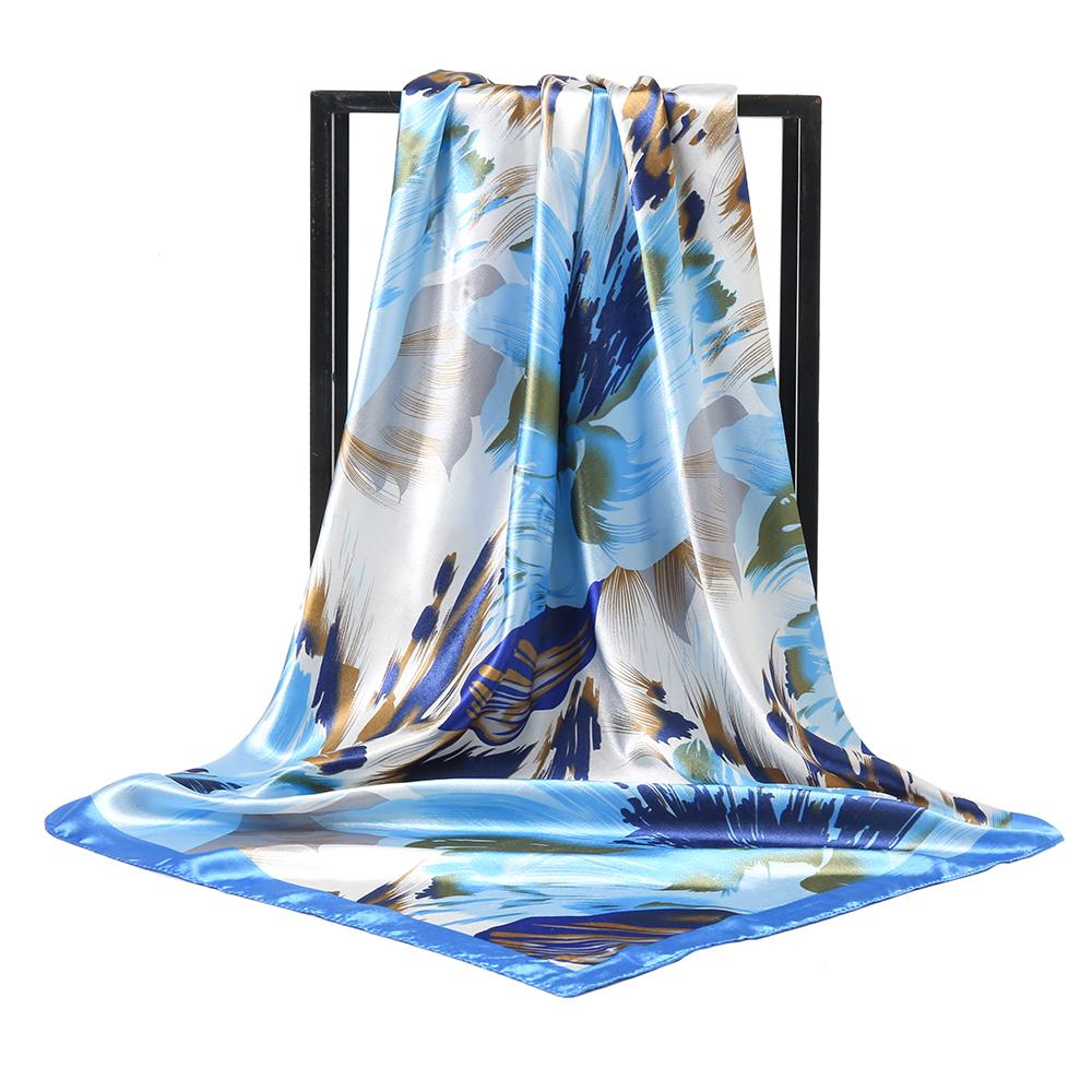 Floral Printed Square Scarf Satin Silk Scarf Spring Summer Shawls Woman Muslim Hijab Islam Turban Headband 90*90Cm