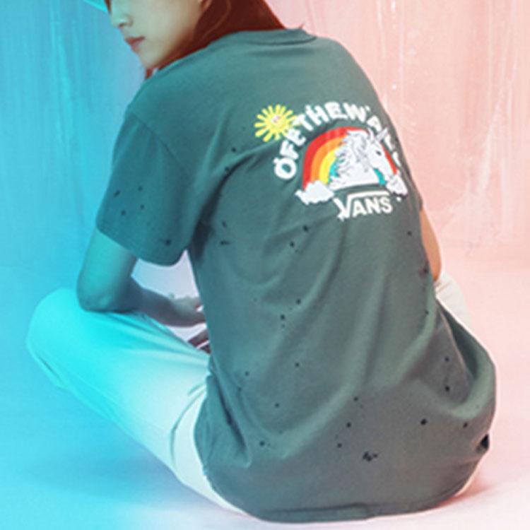 Vans Unicorn Print Short Sleeve T-Shirt Women tops Thyme-Green VN0A5F5B461