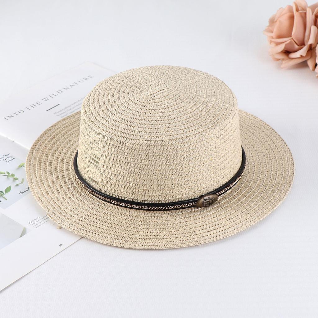 Women's Retro British Style Sun Hat with Rhinestone Letter & Leather Belt