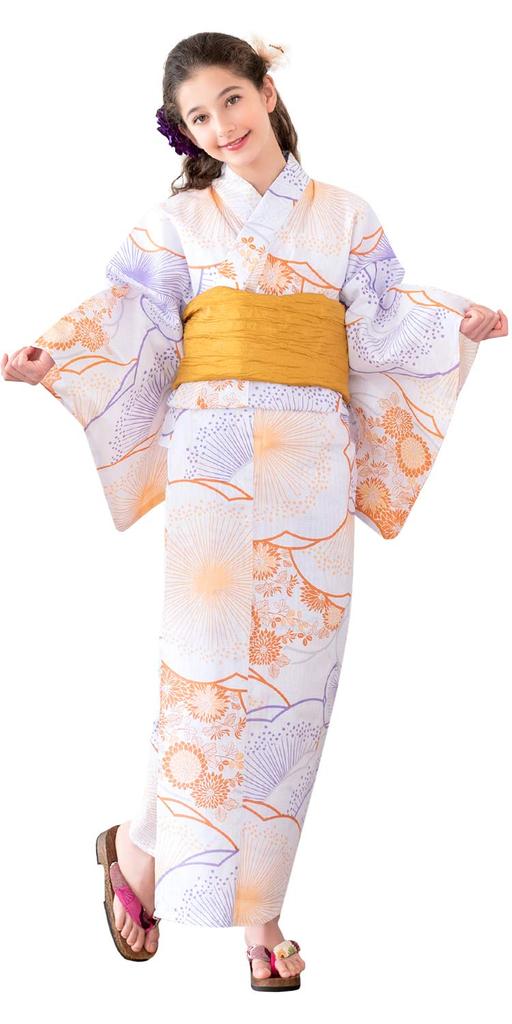 Комплект юката Junior Retro Change Weave, комплект из 3 предметов Heiko C Girls Hanaso [KYOETSU] (Юката, Оби, Гета) (140см, 3. Мияби)