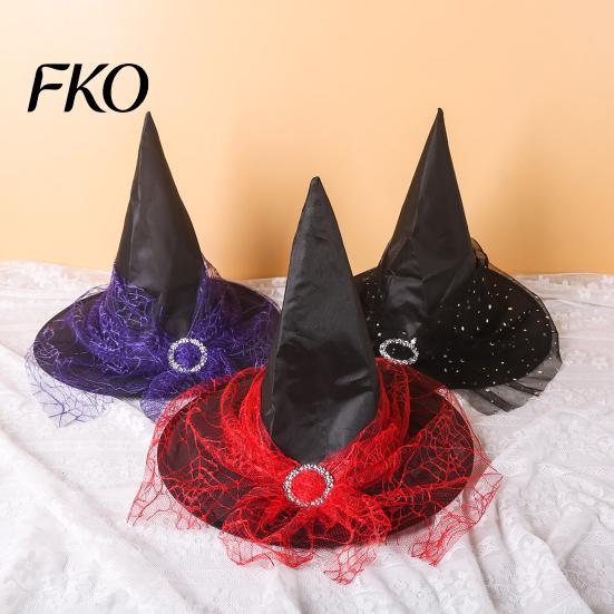 Atmungsaktives Hexenkostüm Gotischer Hut für Damen, 15 Zoll Zauberer Cosplay Oxford-Stoff Spitzes Zubehör Halloween-Kostüm, Party, Maskerade, Karneval,