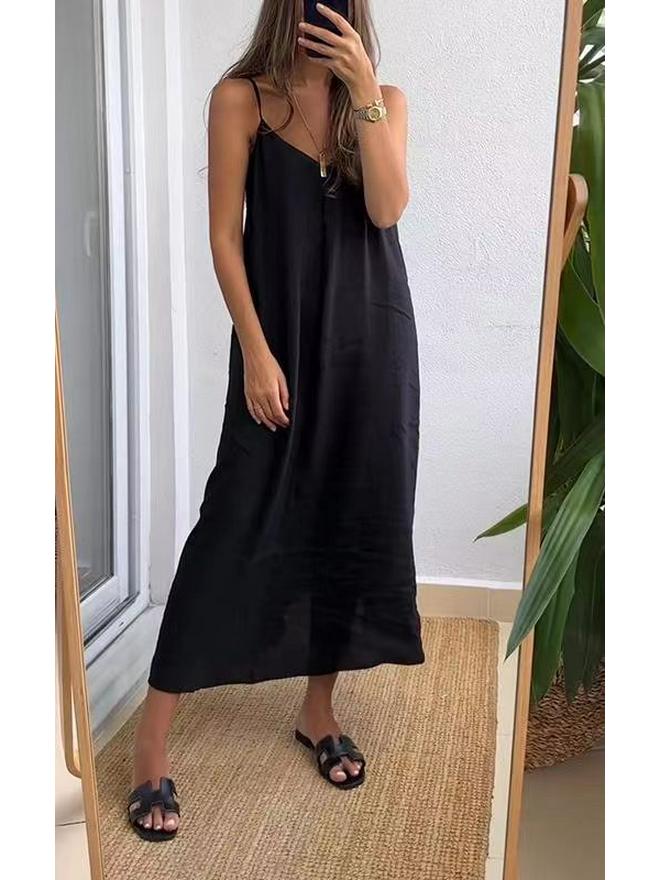 

Summer 2026 Solid Color Loose Sling Dress for Women S чёрный