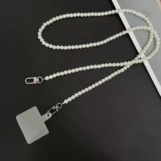 Mobile Phone Lanyard with Adjustable Chain Faux Pearl Beaded Crossbody Necklace Strap Anti-lost Wrist Strap for Phone Case Accessories