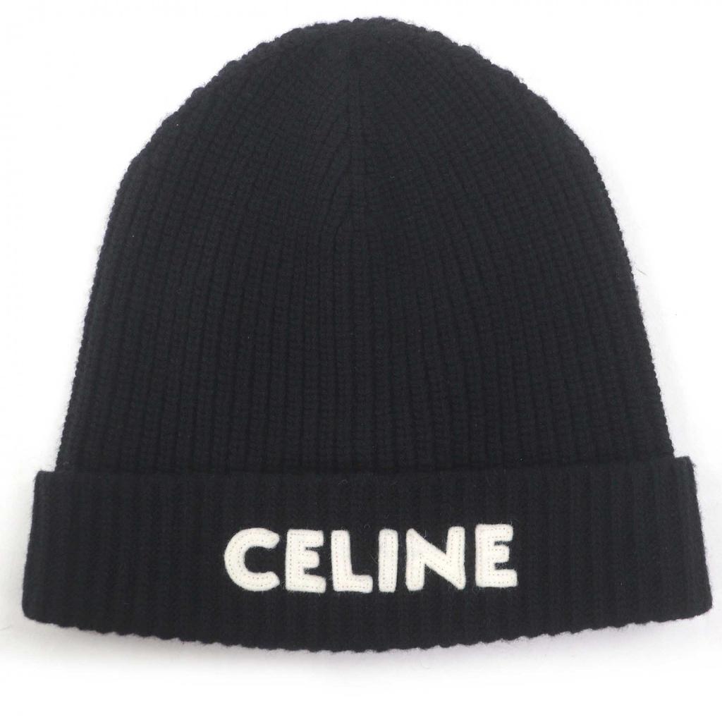 Excellent CELINE Knit cap Logo patch black wool mens 2A25R535Q Used