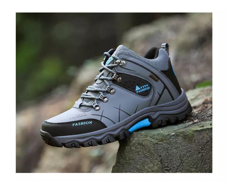 Men's Waterproof Leather Hiking Boots - Insulated, Mid-Top, Cold-Proof for Autumn and Winter