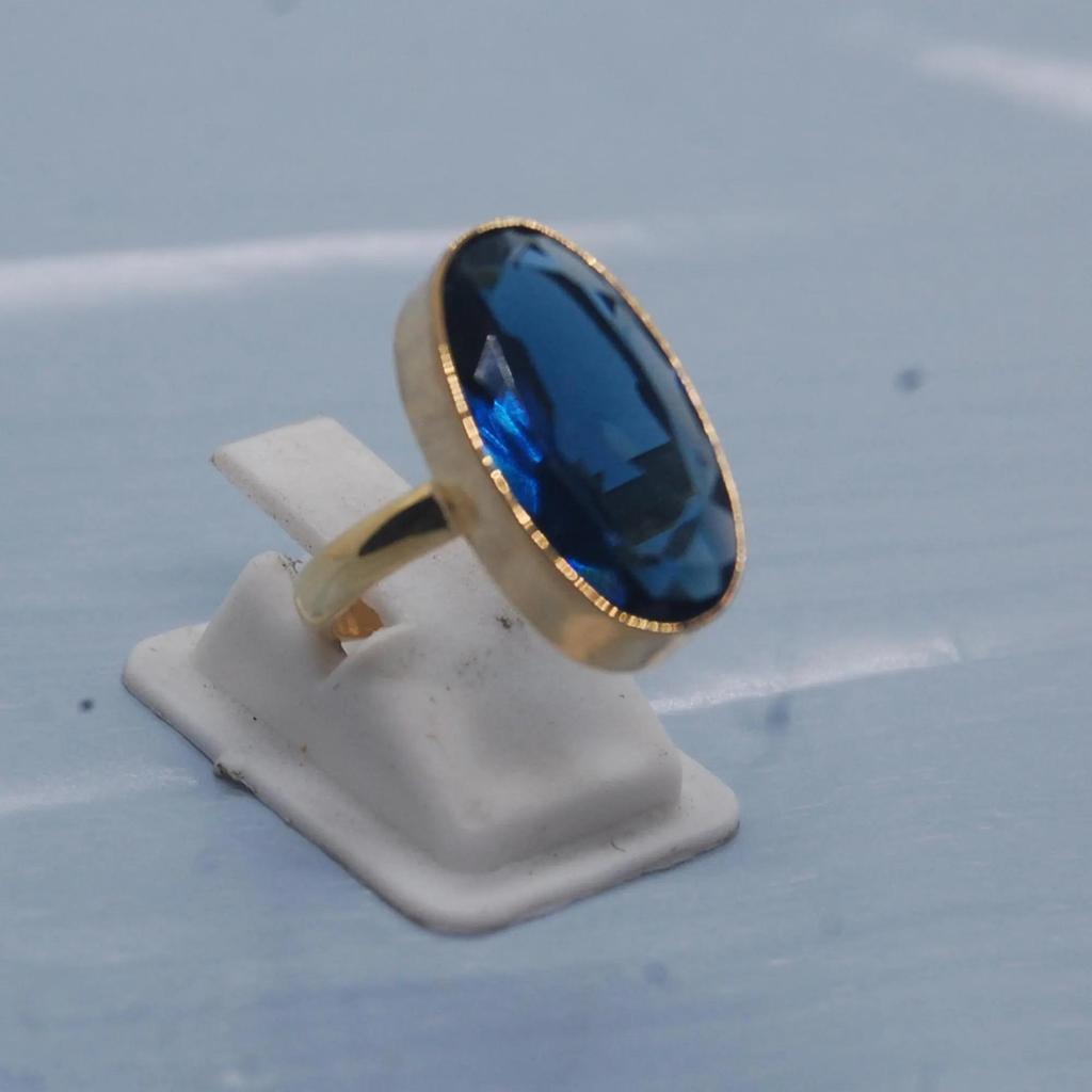 Oval Blue Spinel 925 Sterling Silver Yellow Gold Overlay Statement Ring