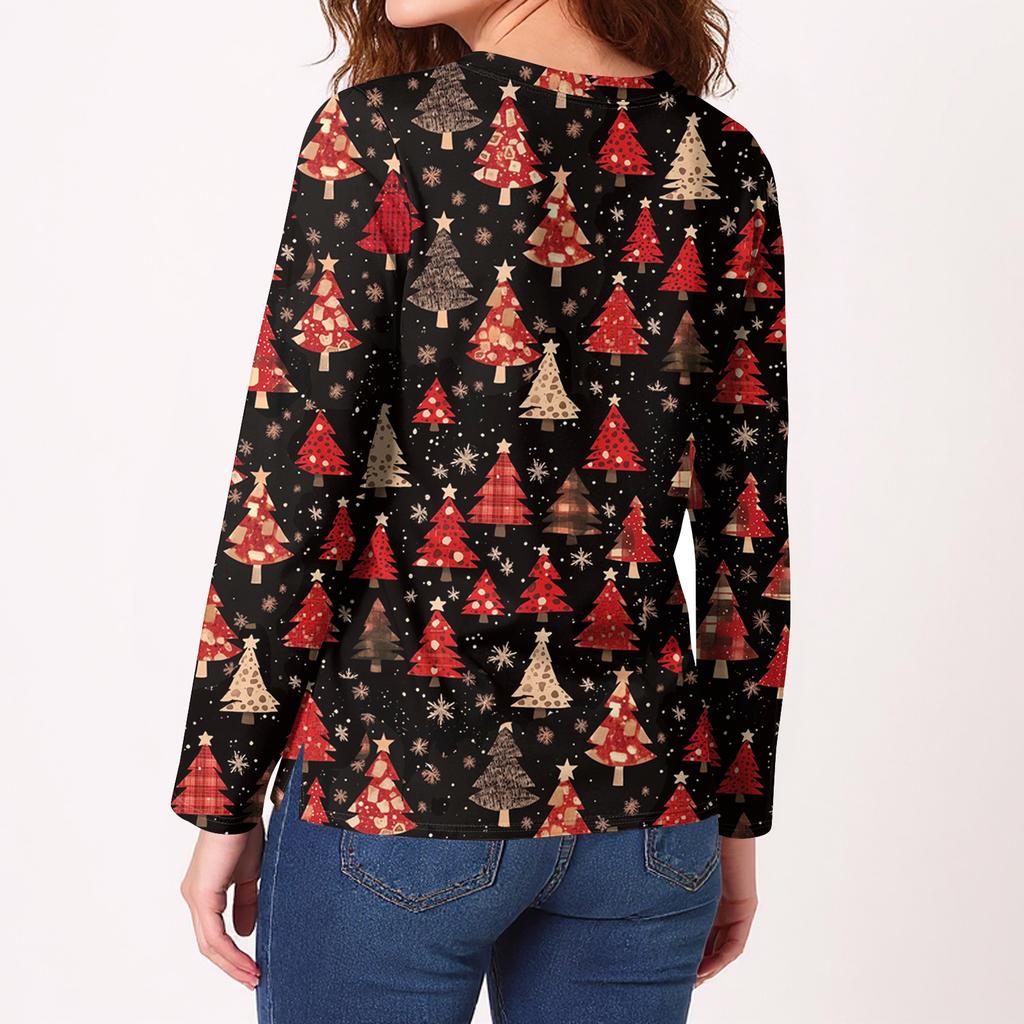 Γυναικείο Μόδα Casual Μπλουζάκι με Σκίσιμο στο Στρίφωμα, Στρογγυλή Λαιμόκοψη, Μακρυμάνικο, Φαρδύ, με Μοτίβο