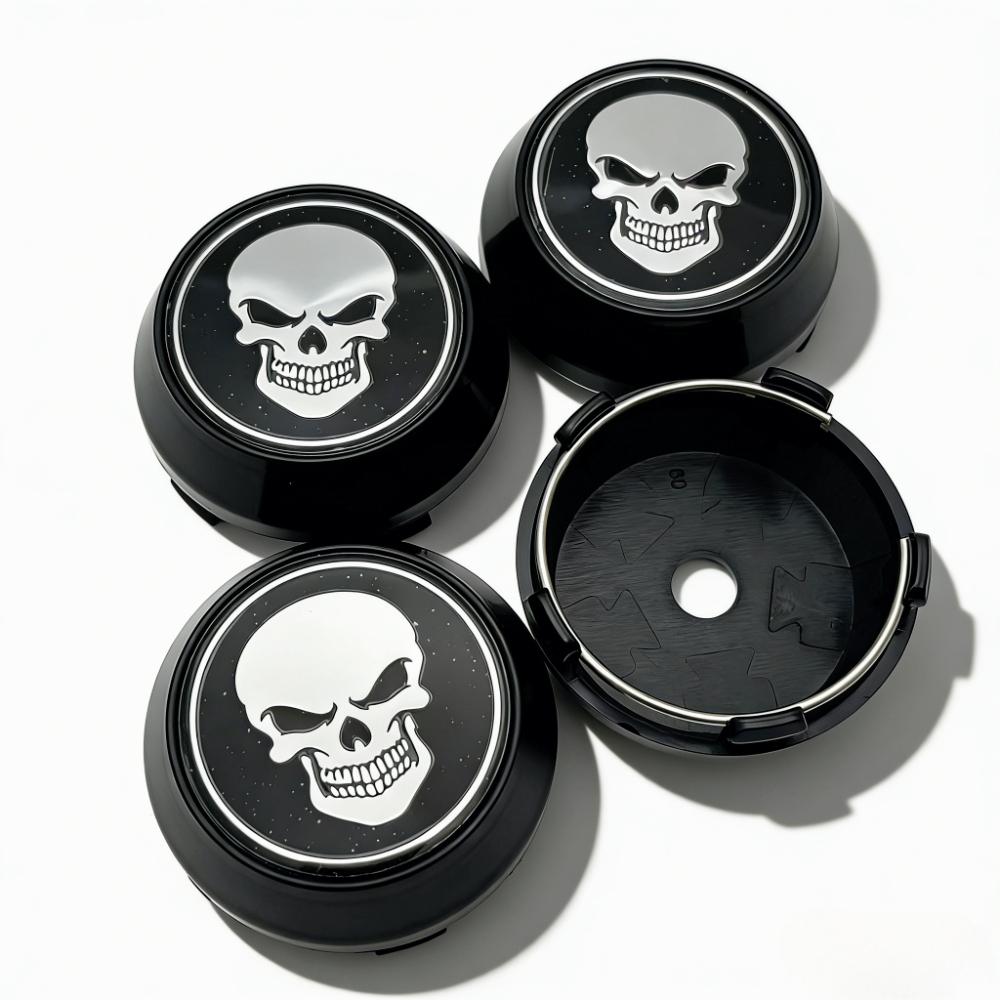 

4pcs Skull Logo Emblem Car Wheel Center Caps 60MM Clips 56MM Wheels Hub High Cap Rim Hubcaps Dust Cover Replacement Accessories Skull Badge&4pcs High Caps