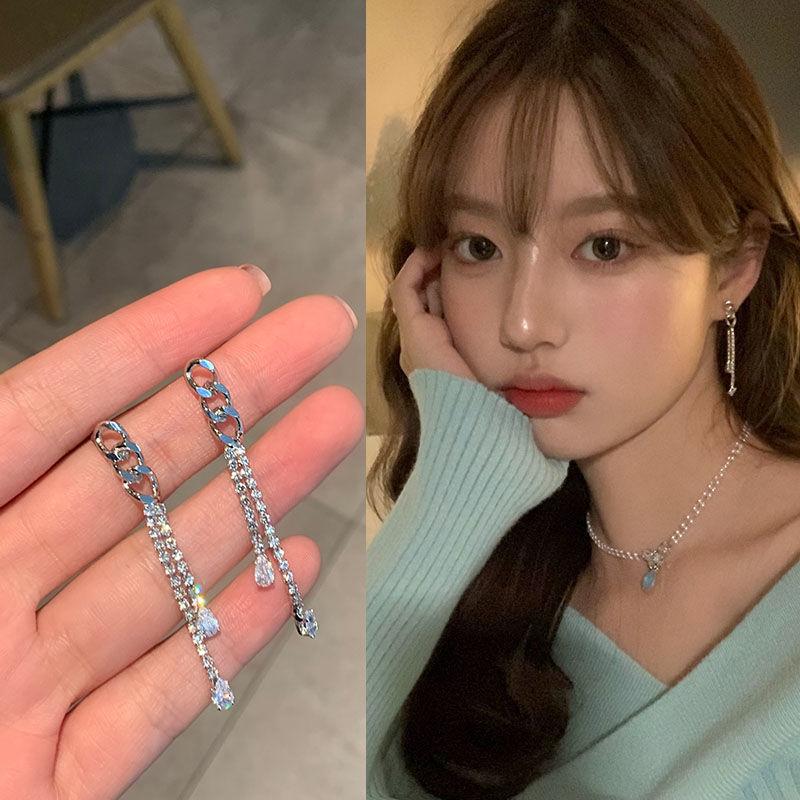 Korean temperament super long chain fringed earrings women's long simple earrings Internet celebrity earrings