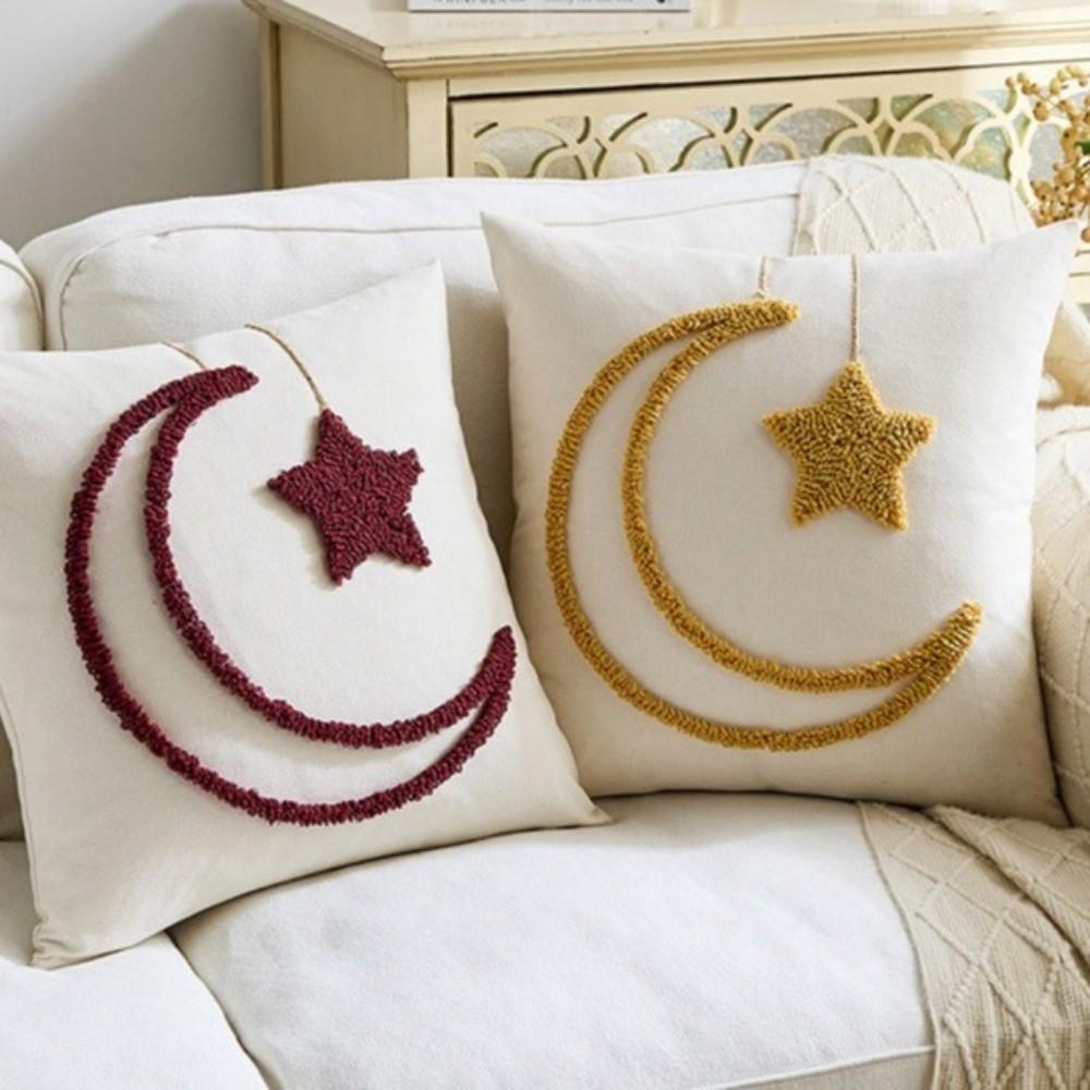 Moon Star Pattern Pillow Cover Edge Binding Invisible Zipper Throw Pillowcases Thicken Throw Pillow Cover Cultural Design