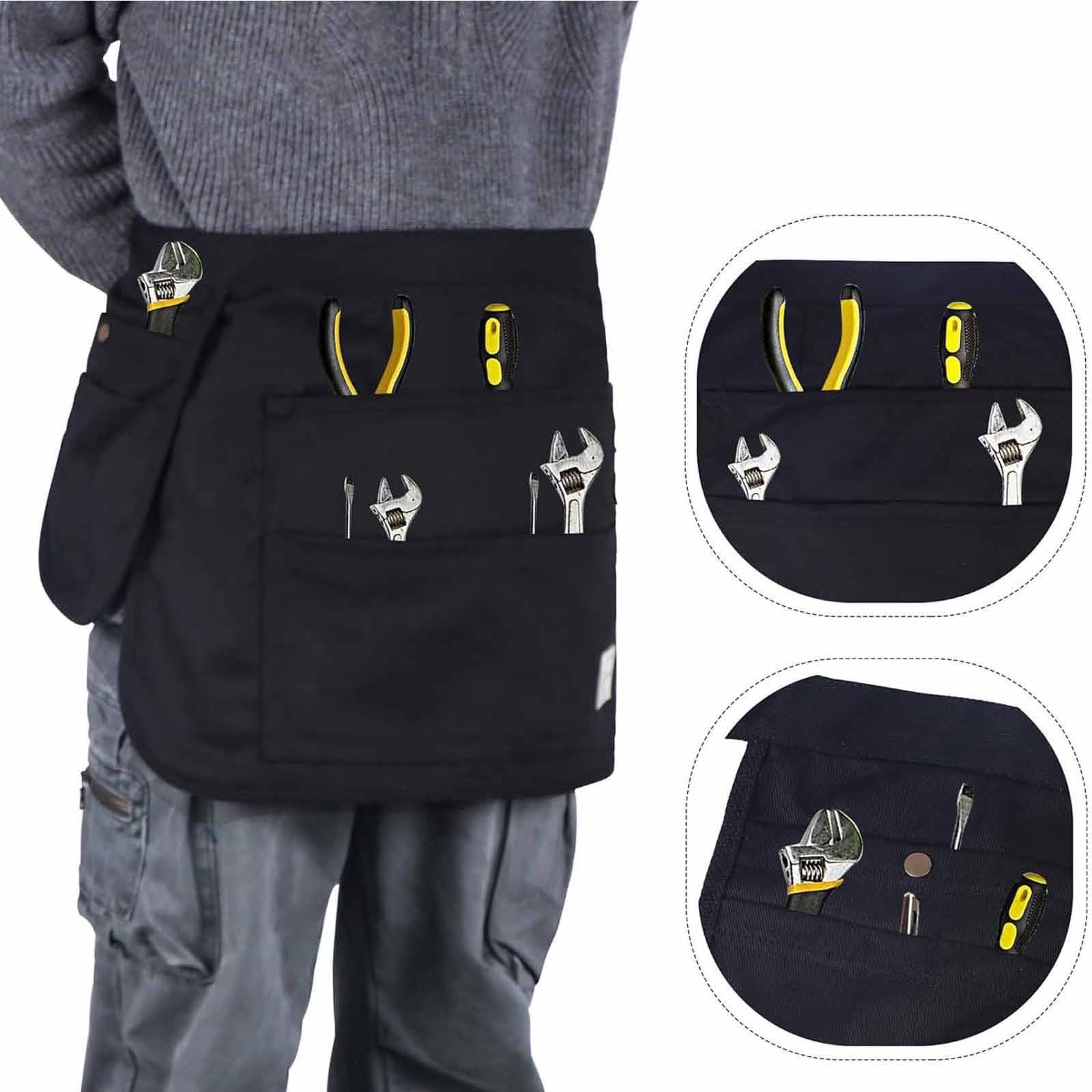 

Multi-Pocket Work Apron – Storage Belly Bag Kit, Short Apron for Hair Styling, Beauty, Gardening, Woodworking, Hands-Free Tool & Accessory Organizer One Size чорний