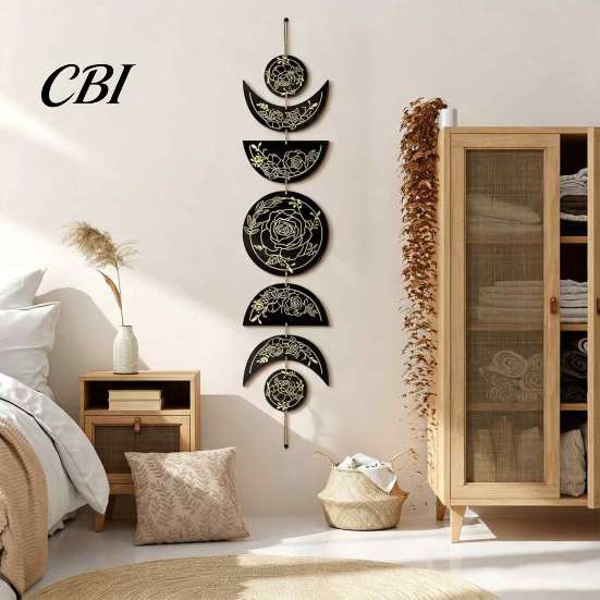 Wall Mounted Art Boho Decoration, Moon Phases Art, Minimalist Star Bohemian Hanging for Home Gothic Witchy Door Pediment Pediments Sign Room