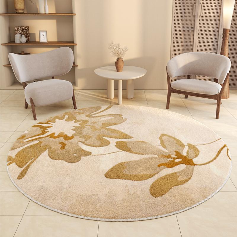 Cream Style Bedroom Decor Round Carpet Light Luxury Carpets for Living Room Thick Plush Bedside Floor Mat Fluffy Soft Lounge Rug
