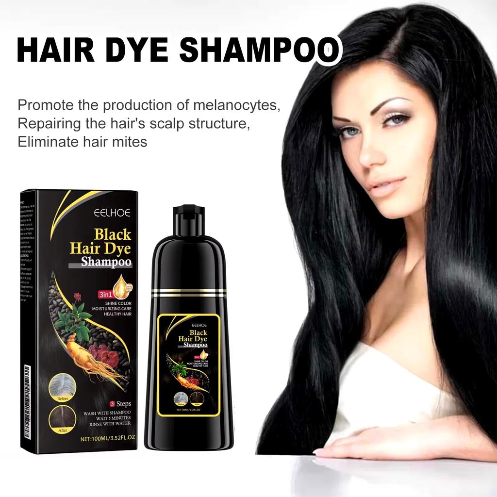EELHOE Schwarzes Haarfärbeshampoo, 3-in-1, Wachstum, sauberes Haar, Verdunkelung, tiefenwirksame Pflege, schwarzes Haarfärbeshampoo, natürliche organische Kräuter