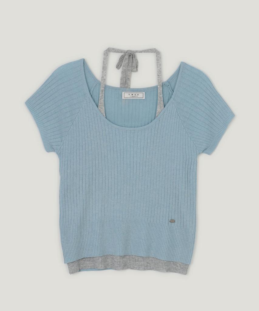 Teuwi Lowen Halter Layered Short Sleeve Knit