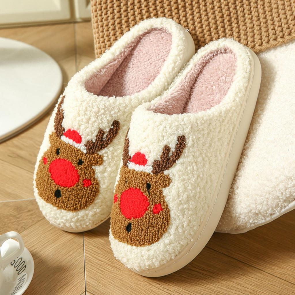 Weihnachtspantoffeln, Rentier-Baumwollpantoffeln, Damenschuhe, Warme Pantoffeln, Hausschuhe, Partnerpantoffeln, Plüschpantoffeln, Schuhe für draußen