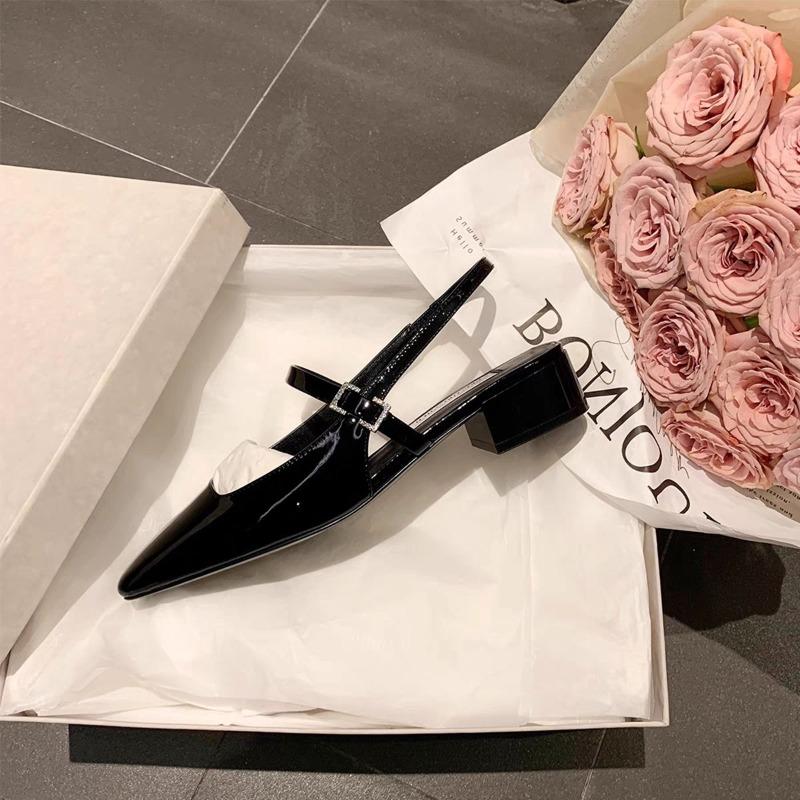 Nuove Sandali da Donna Baotou in Vernice con Cinturino a Fibbia a Linea Singola Tacco Gatto Sandali Donna Sexy Nero Seta Punta Sottile Tacco Alto Scarpe Piatte