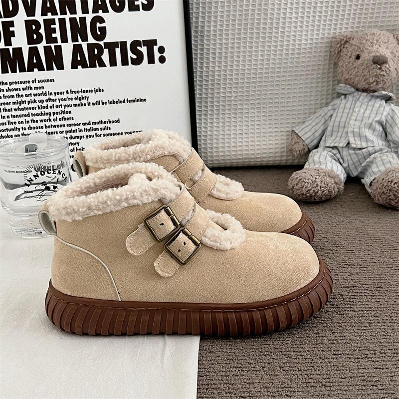Women's Large Size Thick Sole Soft Sole Winter Warm Fur Snow Boots Padded Lined Ankle Boots Anti-slip Hiking Sports Cotton Boots