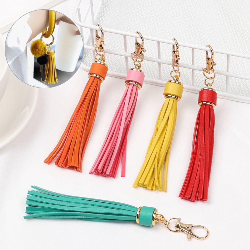 New Fringe Jewelry Women Cute KeyRing KeyChain Strap PU Leather Tassels Tassel Key Chain