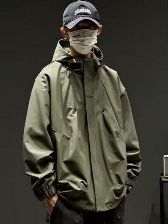 Men's Trendy Outdoor Hooded Windbreaker: Functional Loose-Fit Jacket for Spring, Autumn, Winter
