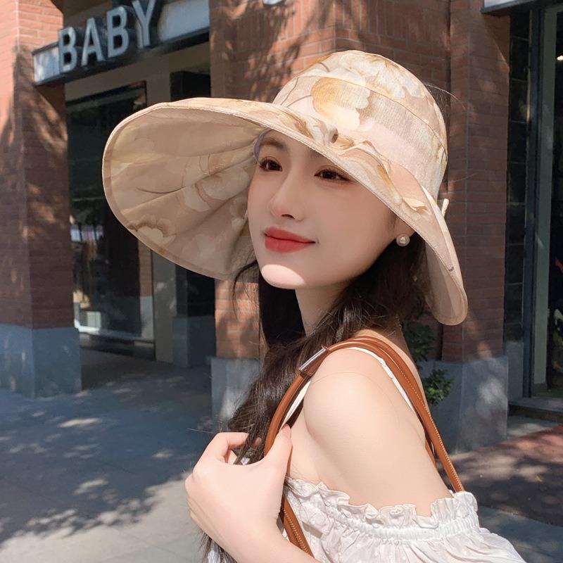 Fisherman's Hat Children's Summer Large Brim Thin Breathable Sun Hat Outdoor Vacation Elegant Flower Empty Top Sun Protection Hat