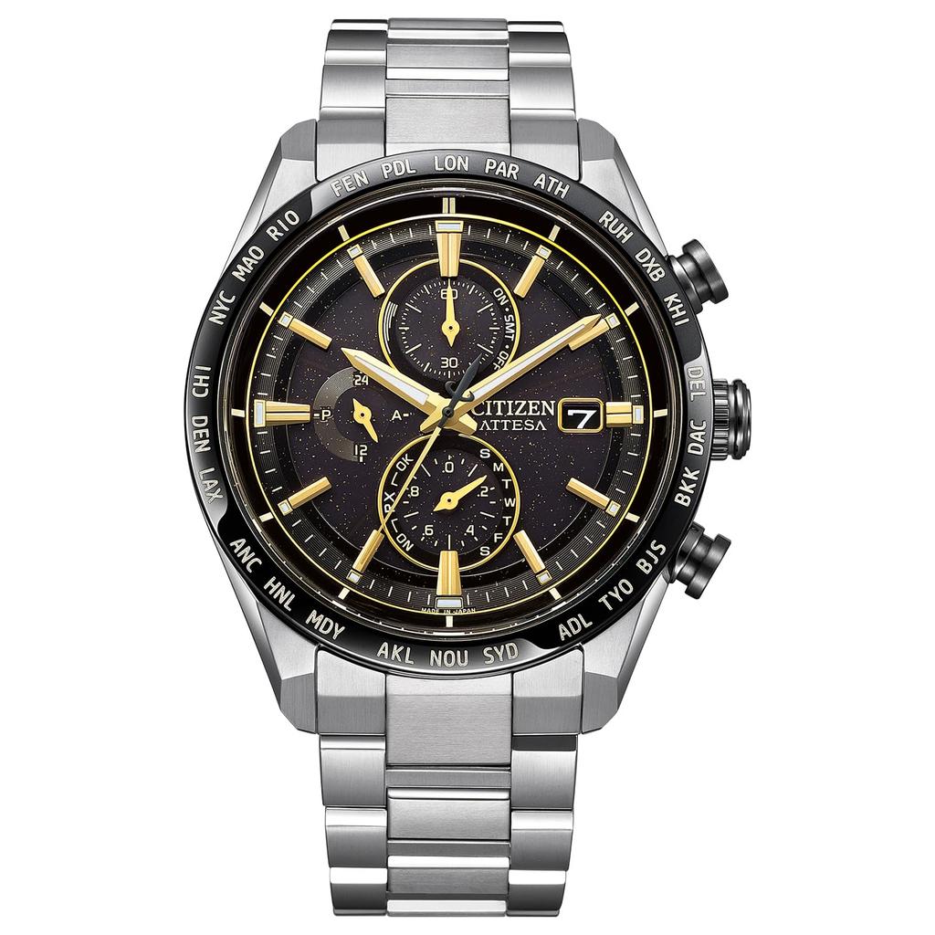 Atessa Light Powered Radio Watch Waterproof HINODE COLLECTION Limited Model Gold Black Silver [Citizen] Eco-Drive AT8184-57E Men's