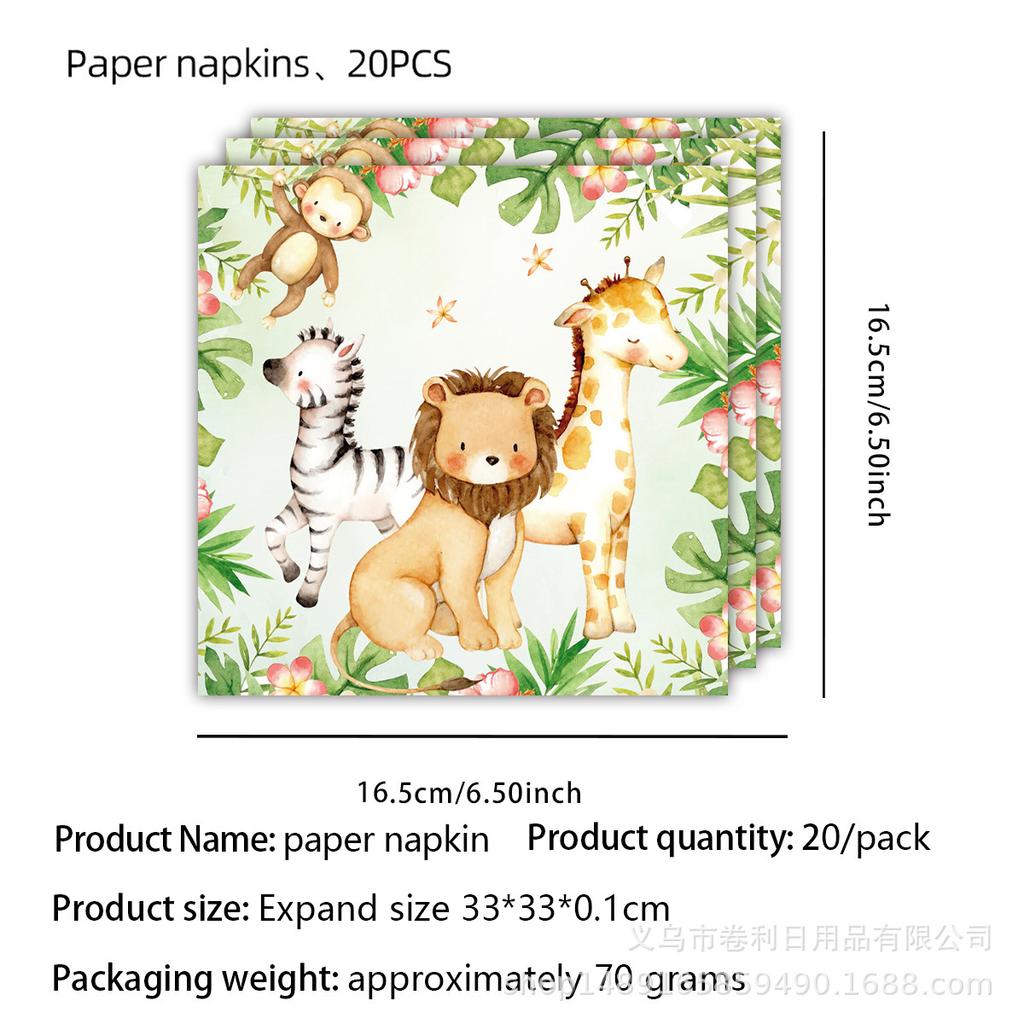 Forest Animal Themed Party Supplies Birthday Decorations Arrangement Props Paper Plates Paper Cups Paper Tissue Banners Tablecloths