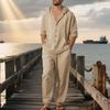Men's Linen Long Sleeve Hooded Shirt and Pants Casual Beach Set