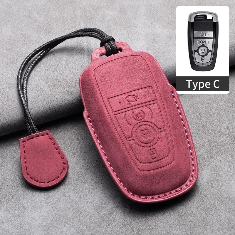 Leather Car Key Case Cover for Ford Edge Fusion Mustang Explorer F150 F250 F350 Ecosport Edge S-MAX Ranger for Lincoln Mondeo