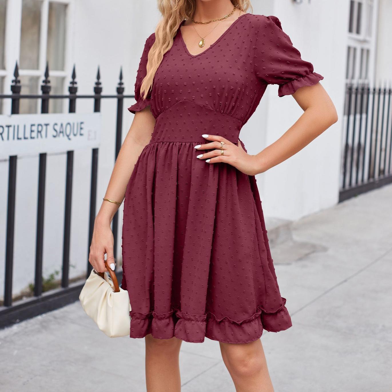 

DAFIFY женские модные летние весенние однотонные повседневные платья с короткими рукавами и v-образным вырезом со средней талией и принтом XL