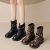 Martin Boots Women's Maillard Short Boots Women's 2025 New Spring and Autumn Single Boots Thick-soled Brown Trousers Knight Boots Martin Boots
