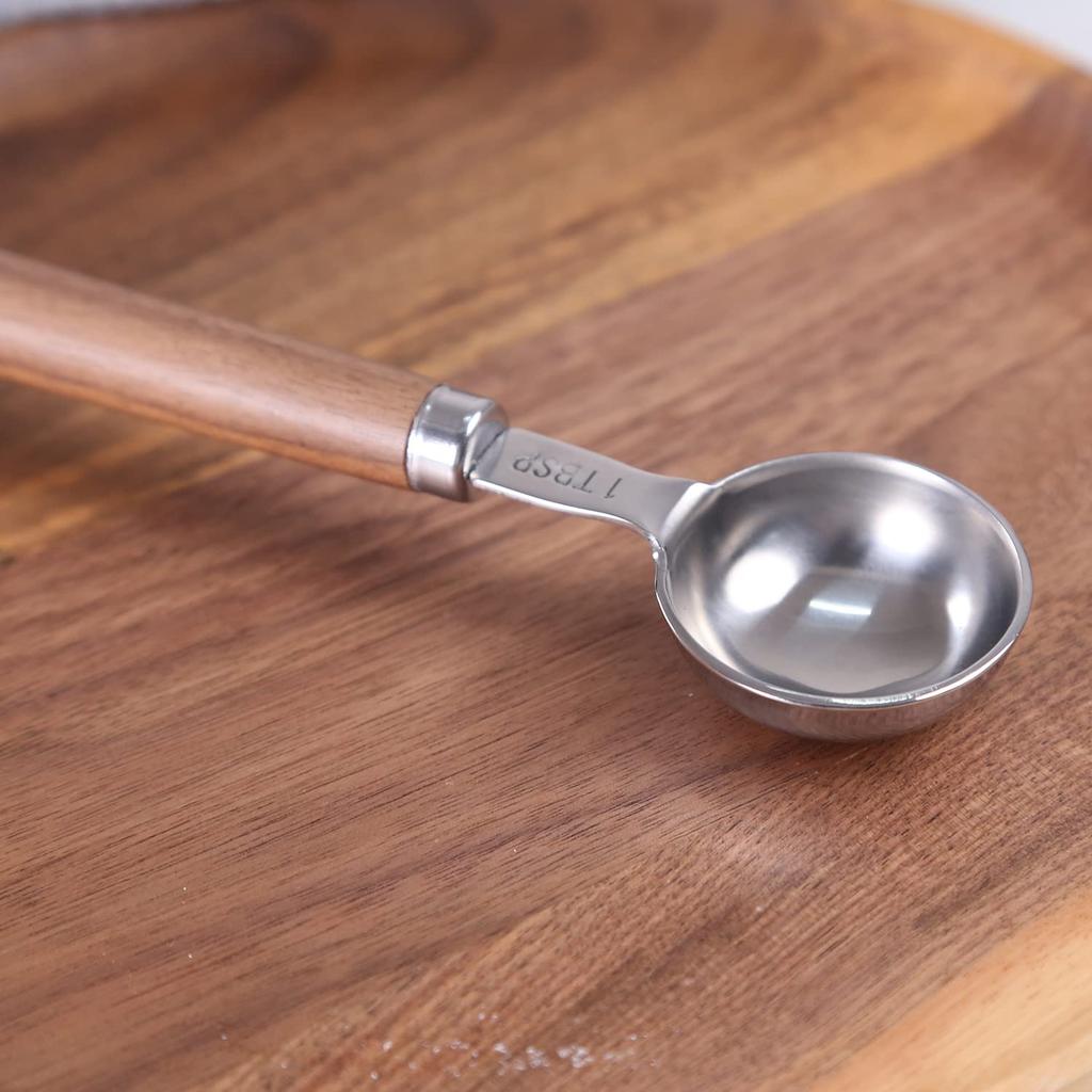 KKC Coffee Measuring Spoon, Stainless Steel with Black Walnut Wood Handle, Holds 7g Coffee Beans and 5g Coffee Powder, Spices, Oatmeal, Tea, Milk