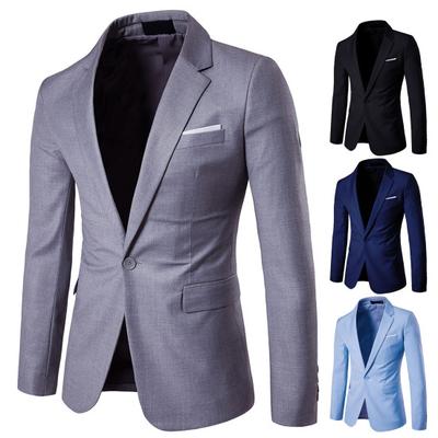 Men Blazer Single Button Solid Color Turndown Collar Plus Size Slim Pockets