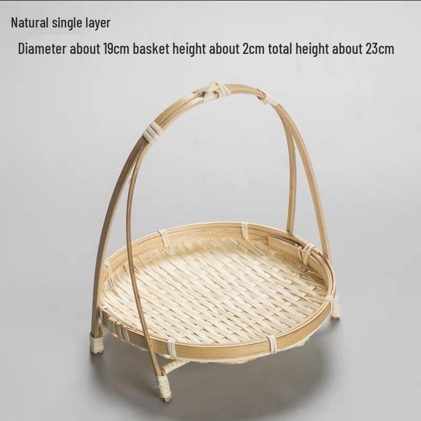 Multi-Layer Bamboo Handwoven Basket with Handle for Tea, Pastry, Fruit & Cake