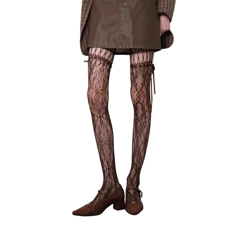 Women Patterned Fishnet Thigh High Stockings Suspender Pantyhose Garter Belt Tights Sheer Mesh Tights Pantyhose Hosiery